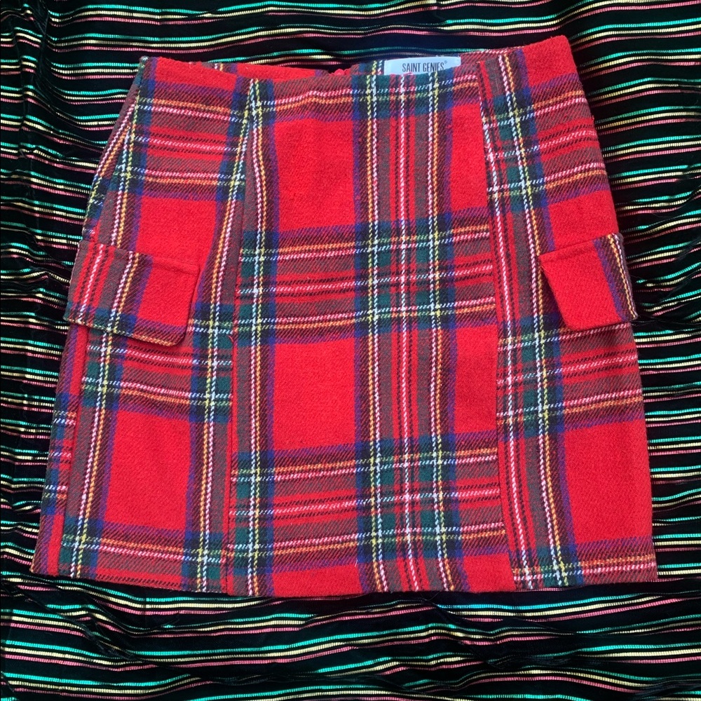 Saint Genies Red Plaid Mini Skirt